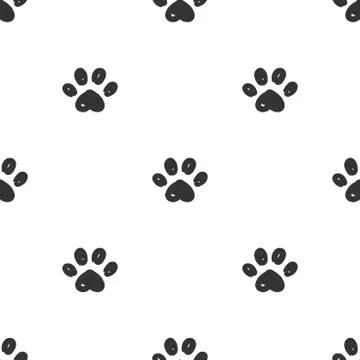 Cat paws prints seamless pattern. Vector illustration. Stock Illustration