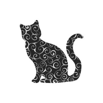 Cat pet spiral pattern color silhouette animal Stock Illustration