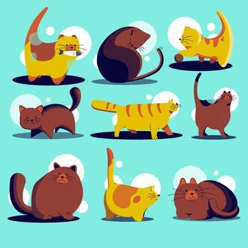 Cat Pets And Cute Kittens In Different Poses Set Stock Illustration