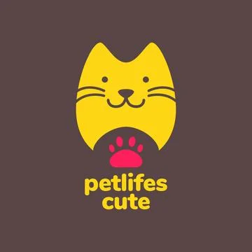 Cat pets paw flat mascot cartoon simple modern cute logo vector icon illust.. Stock Illustration