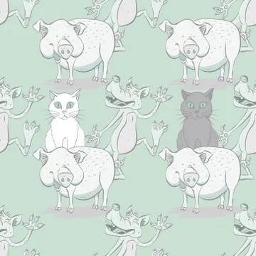 Cat, pig and wolf seamless pattern イラスト素材