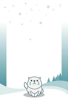 Cat Pine Winter Snow Snowflake Holiday Invitation Card Frame Background Templ Stock Illustration