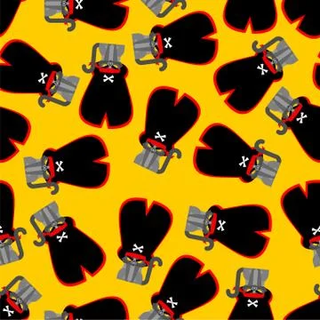 Cat pirate pattern seamless. Pet buccaneer ornament. Grumpy Cat filibuster ba Illustrazione stock