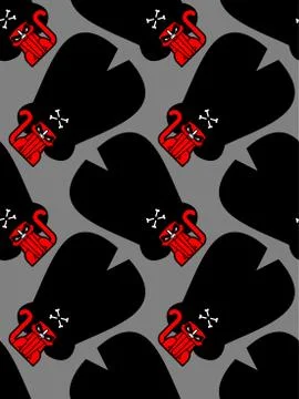 Cat pirate pattern seamless. Pet buccaneer ornament. Grumpy Cat filibuster ba Stock Illustration