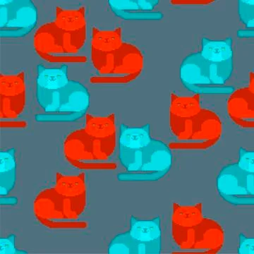 Cat pixel art pattern seamless. 8 bit Digital home pet background. Vector orn Illustrazione stock