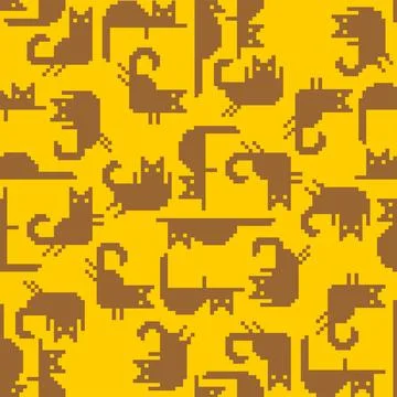 Cat pixel art pattern seamless. 8 bit pat background. pixelated Baby fabric.. 스톡 일러스트