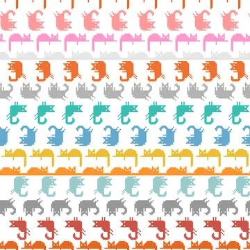 Cat pixel art pattern seamless. 8 bit pat background. pixelated Baby fabric.. Illustrazione stock