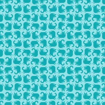 Cat pixel art pattern seamless. 8 bit pat background. pixelated Baby fabric.. Stock Illustration