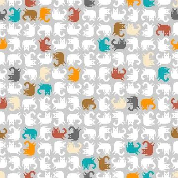 Cat pixel art pattern seamless. 8 bit pat background. pixelated Baby fabric.. Stock Illustration