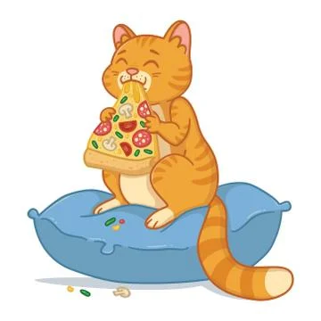 Cat with a pizza slice. Stock Illustration