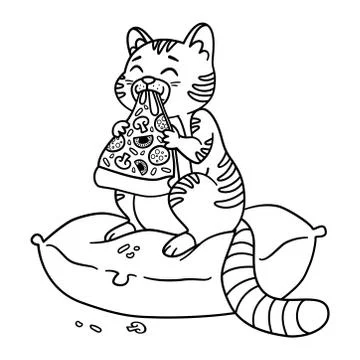 Cat with a pizza slice. Stock Illustration