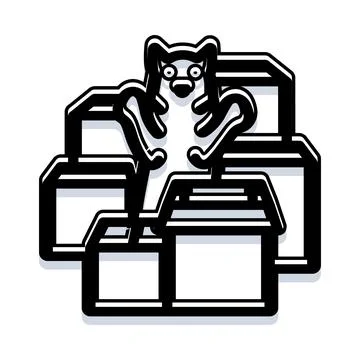 Cat playing among cardboard boxes for moving storage 스톡 일러스트