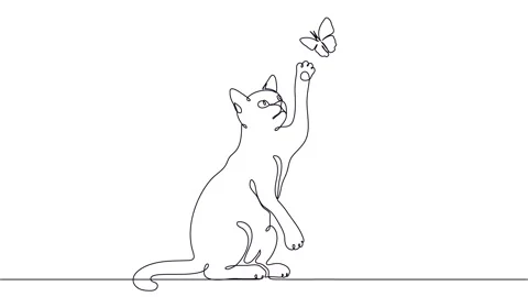 Cat playing with a butterfly in flight. Stock Footage 133635014
