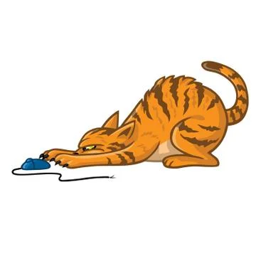 Cat Playing With Computer Mouse Stock Illustration
