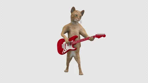 Cat playing guitar - 3d render looped with alpha channel. Stock Footage 260601879