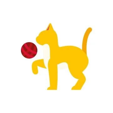 Cat playing with red yarn ball Stock Illustration