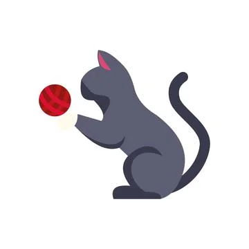 Cat playing with red yarn ball illustration Stock Illustration