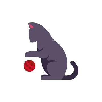 Cat playing with red yarn ball illustration Stock Illustration