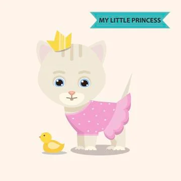 Cat princess with toy Stock Illustration