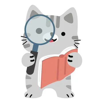Cat Reading With Magnifying Glass Stock Illustration