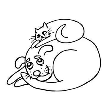 The cat resting lying on the dog. Vector illustration. Illustrazione stock