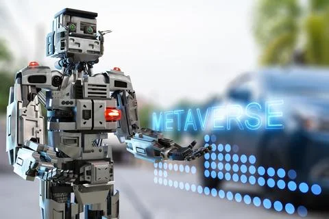 Cat robot for industry 4.0 3d render communication to people cybernetic manuf Stock Photos