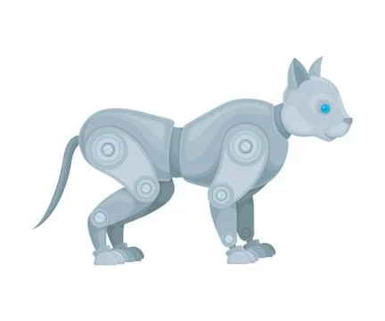 Cat is a robot. Side view. Vector illustration on a white background. Stock Illustration