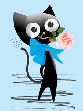 Cat with a rose, Stock Illustration