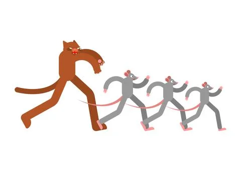 Cat runing to mouse. Cat is chasing rats. Illustrazione stock
