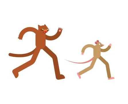 Cat runing to mouse. Cat is chasing rats. Stock Illustration