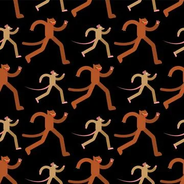 Cat runing to mouse pattern seamless. Cat is chasing rats background. Baby fa Illustrazione stock