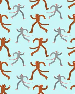 Cat runing to mouse pattern seamless. Cat is chasing rats background. Baby fa Illustrazione stock