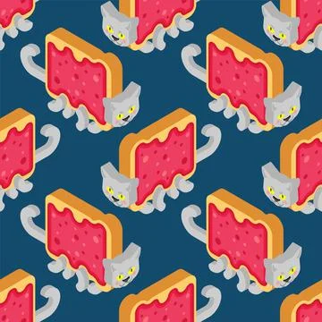Cat sandwich with jam pattern seamless. edible pet Vector background Stock Illustration