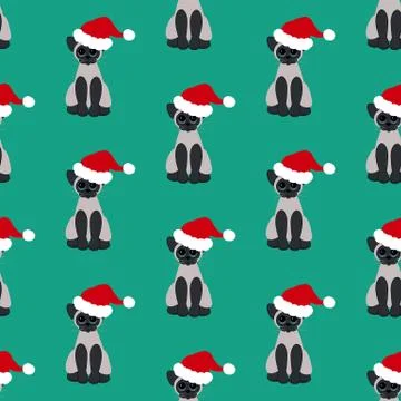 Cat in santa hat pattern 스톡 일러스트