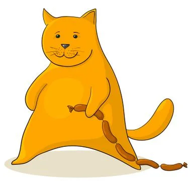 Cat with sausage Stock Illustration