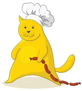 Cat with sausage Illustrazione stock
