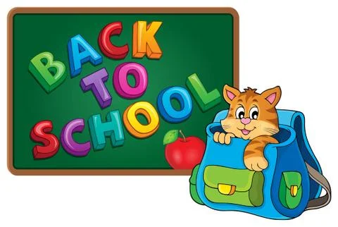 Cat in schoolbag theme image - eps10 vector illustration. Stock Illustration