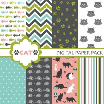 Cat Scrapbooking Paper Set Stock Illustration
