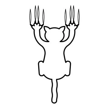 Cat scratching with claw marks harm contour outline line icon black color v.. Stock Illustration