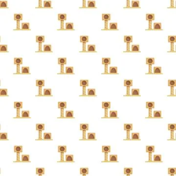 Cat scratching post house flat seamless pattern Stock Illustration