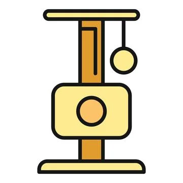 Cat scratching post tower with hanging toy flat icon Stock Illustration