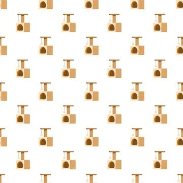 Cat scratching post tower seamless pattern background Stock Illustration