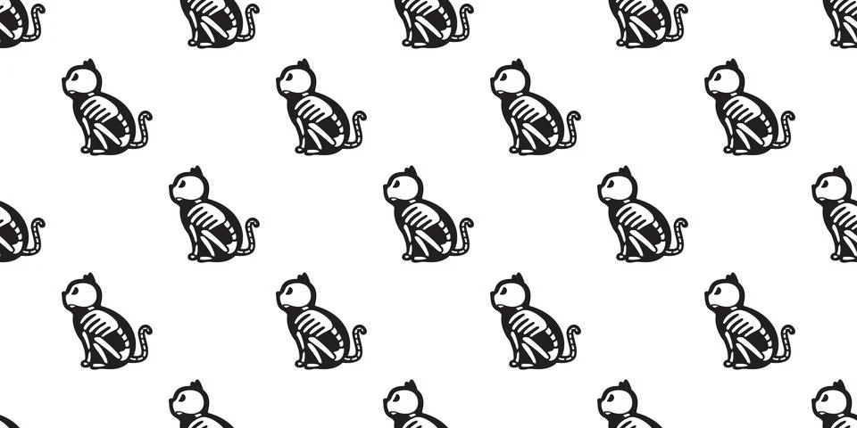 Cat seamless Halloween vector pattern isolated Cat Skull bone Ghost 库存插图