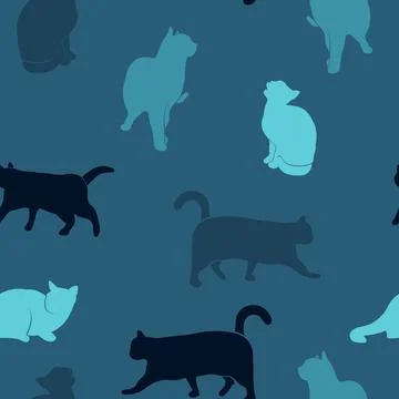 Cat seamless pattern. Cat in different positions. Stock Illustration