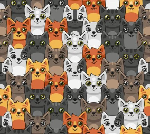 Cat Seamless Pattern. Cute Cartoon Style. Vector Stock Illustration