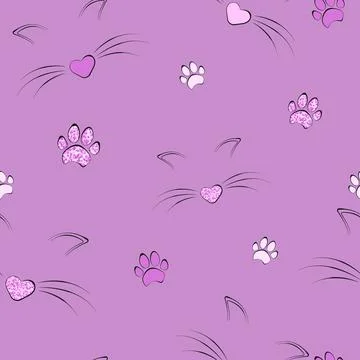 Cat seamless pattern. Foot print, snout and ears. Stock Illustration