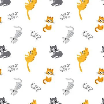 Cat. Seamless pattern. Halloween background with cats. Kitty, kitten. Cartoon Stock Illustration