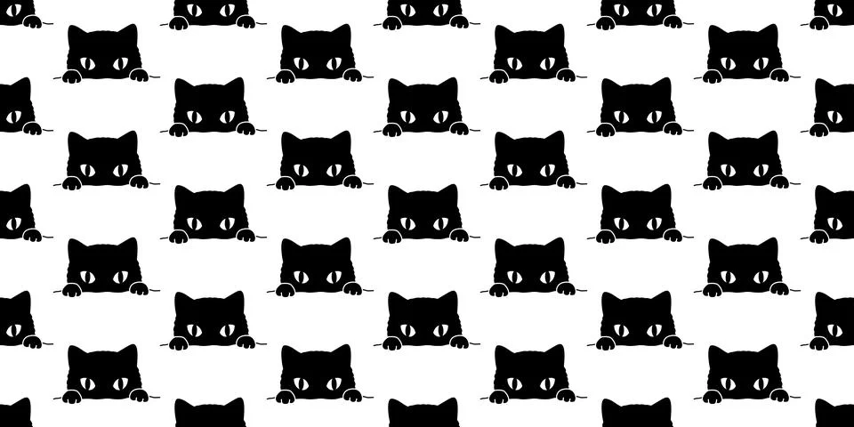Cat Seamless Pattern Halloween vector black cat isolated kitten Stock Illustration