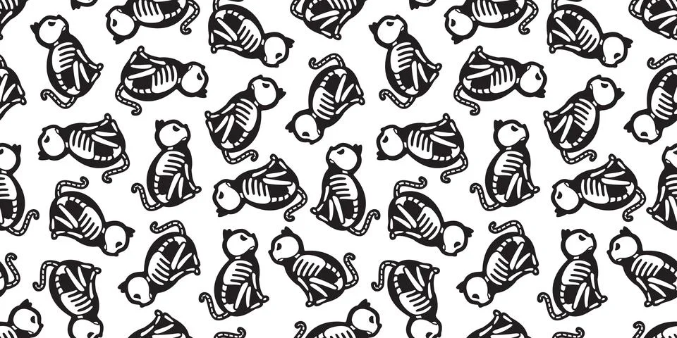 Cat seamless pattern Halloween vector cat Skull skeleton bone Illustrazione stock