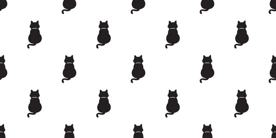 Cat seamless pattern kitten black vector isolated wallpaper background Stock Illustration